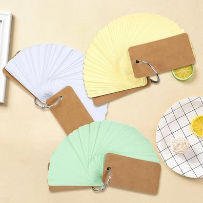 3 Pack Colored Flash Cards, 150 Sheets Blank Study Notecards with Binder Ring, 2.7" x 1.6"