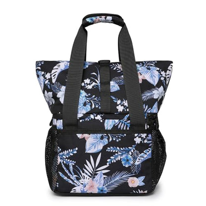 SUNNY BIRD Dual Compartment Lunch Bag Insulated Lunch Box for Women and Men (Hibiscus) - color: Hibiscus
