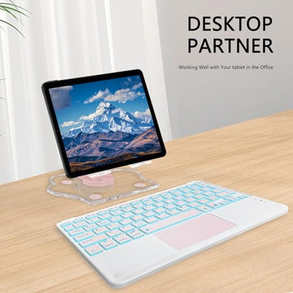 for Bluetooth Keyboard Touchpad Built, Cute Tablet Stand Adjustable & Foldable, 7-Color Wireless Rechargeable Bluetooth for iPad, iPad Pro/Mini/Air,Samsung Xiaomi Tablets, etc - Pink - color: D-Touchpad Backlight Keyboard-Pink