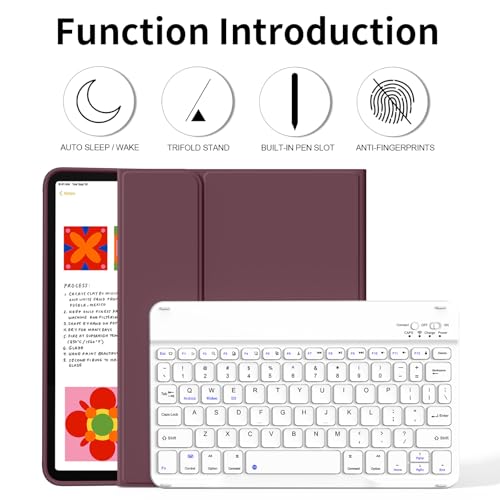 kenke for iPad 11/10th Gen Case with Keyboard 11/10.9 inch 2025 A16/2022, Detachable Wireless Bluetooth Keyboard Case with Built-in Bulit-in Pencil Holder, White Square Keycaps (Dark Cherry) - color: Cherry