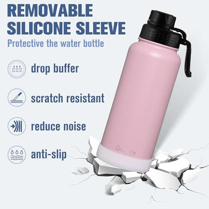 OLDLEY 32 oz Insulated Water Bottle With Straw, Stainless Steel Sports Water Cup Flask with 3 Lids(Straw, Spout and Handle Lid) Double Walled Travel Thermal Canteen Mug,Lavender Mist - color: Lavender Mist, size: 32 Ounces