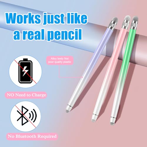 Bopomofo 3PCS Stylus Pen for Touchscreen,High Sensitivity & Precision | Metal Barrel,Fiber Tip,No Charging,Compatible with iPhone iPad Android Microsoft Surface Nintendo Switch Touch Screen - color: Purple/Pink/Green