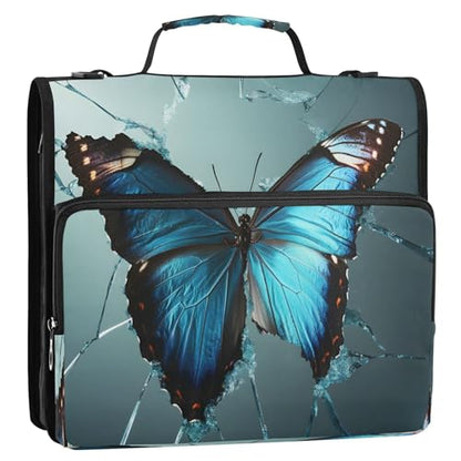 3 Ring Zipper Binder Blue Butterfly Binders Bag with Shoulder Strap 500 Sheets Paper Organizer Trapper Keeper Documents Storage File Folder for School Office - color: A437