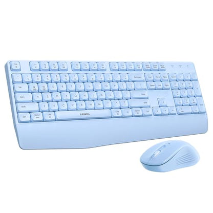 seenda Wireless Bluetooth Keyboard Mouse Combo, Ergonomic Keyboard with Wrist Rest, Silent Mouse, USB & Bluetooth Multi-Device, Full-Size Compatible for Windows PC Laptop Mac MacBook, Blue - color: Blue
