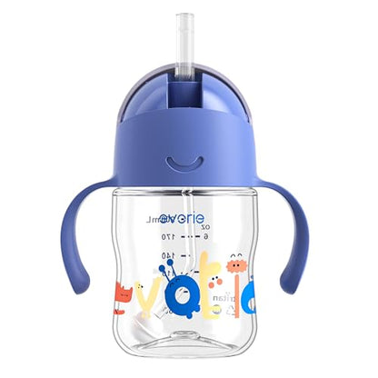 Evorie Tritan Weighted Straw Cup Baby Training Cup, Spill Proof, 7 Oz, 6M+ | BPA & BPS-Free, First learning cup, 360° drinking, Dishwasher safe, Durable Sippy Cup, Wathet - color: Wathet
