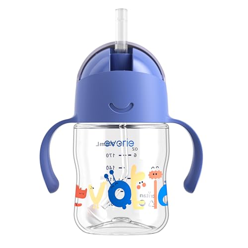 Evorie Tritan Weighted Straw Cup Baby Training Cup, Spill Proof, 7 Oz, 6M+ | BPA & BPS-Free, First learning cup, 360° drinking, Dishwasher safe, Durable Sippy Cup, Wathet - color: Wathet