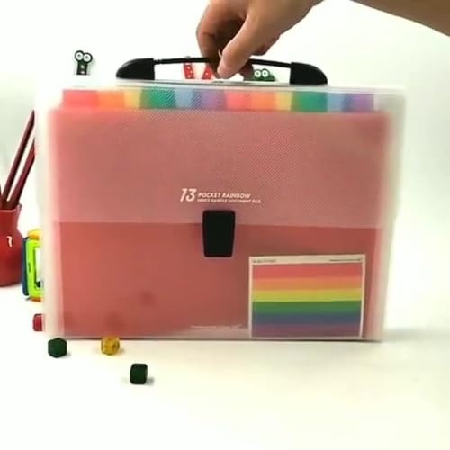 Large Capacity Accordion File Organizer 13 Pockets A4 Rainbow Expanding File Folder for Cards, Letter, A4 Paper, Document - size: with Handle