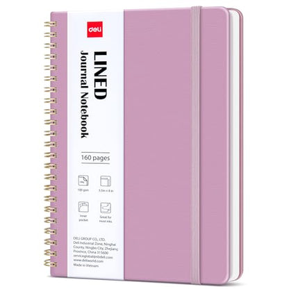 deli Taro Purple Lined Spiral Journal Notebook, 160 Pages, A5 (5.5"x8") Hardcover Writing Notebook, College Ruled Spiral Bound Journal for Women & Men - Perfect for Work, School, Office & Note Taking - color: Taro Purple