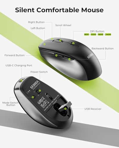 seenda Wireless Bluetooth Keyboard Mouse Combo, COE401 Rechargeable Silent Keyboard Mouse Compact Slim, 3 Multi-Device Connection, Compatible for Windows/Mac PC Laptop MacBook iPad, Black Gray - color: Black Gray