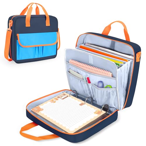 YARWO Zipper Binder Bag for Boys and Girls, 3 Ring Binder Holds 500 Sheets | Accordion File Organizer, 5 Expanding File Folder, Fit 13” Laptop, Learning Tablet and Stationery, Gifts for Students, Navy - color: Navy