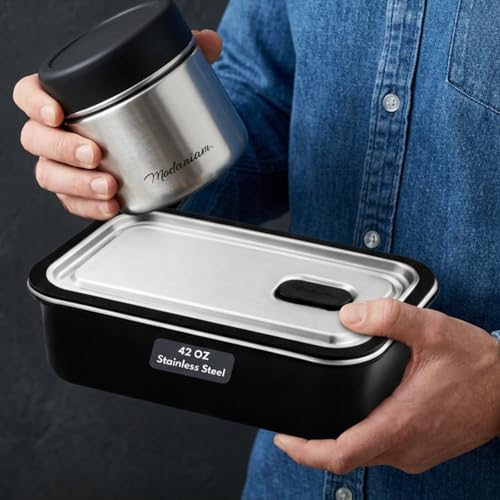 Modaniam Travel Stainless Steel Canister Set with Airtight Lid - Set of 3-8OZ, 16 OZ, 24oz, Coffe, Tea, lunch, Snacks, Metal Containers, Leak Proof Travel Lunch Containers,Kitchen Food Jars - color: Black: Set of 3 Canisters 8OZ+16 OZ+ 24 OZ