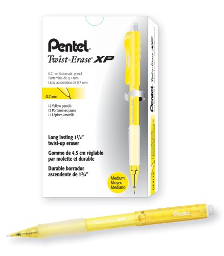 Pentel Twist Erase EXPRESS Automatic Pencil, 0.7mm Lead Size, Yellow Barrel, Box of 12 (QE417G) - color: Yellow, size: 12 Count (Pack of 1)