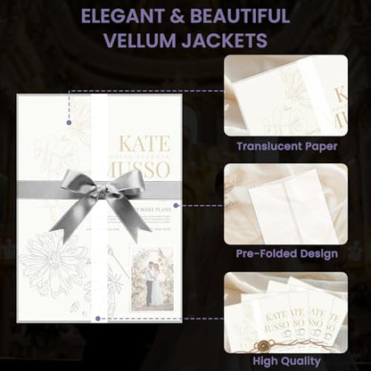 SuFly Pre-Folded Vellum Jackets for 5x7 Invitations, 90-Pack (60lb/93gsm) Translucent Vellum Paper 5x7 Sleeves, Invitation Jackets, Elegant Wedding Invitation Accessories, Envelope Liners, DIY Crafts. - size: 5" x 7", 90 Pack
