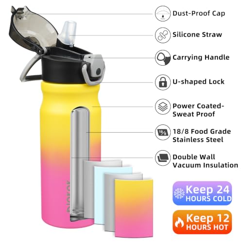BJPKPK Stainless Steel Insulated Water Bottle with Straw Lid 18oz Reusable Metal Thermal Flask Bottles Keep Cold and Hot,Rainbow - color: A-Rainbow, size: 18 Ounces