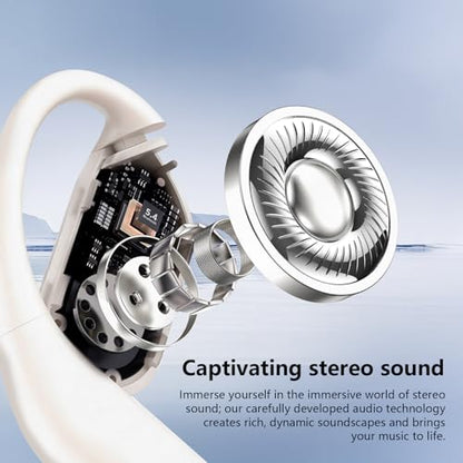 Open Ear Clip Wireless Earbuds Headphones, Bluetooth Built-in Mic, IPX7 Waterproof, LED Display Charging Case,Ear Hooks Ear Buds Ultra Comfort Design for Running/Walking/Cycling/Gym - color: Beige