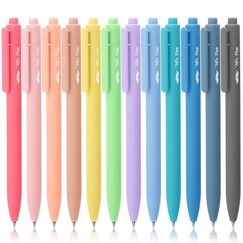 Mr. Pen- Retractable Gel Pens, 12 Pack, Black Ink, Pastel Barrels | Fine Point 0.7mm, Fast Dry, Smooth Writing, Cute Pens for Drawing, Writing Planner and School Supplies - color: Black Ink, size: 12 Pack