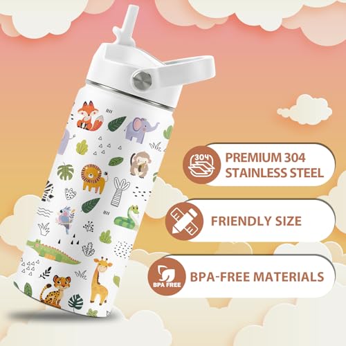 Animal Lovers Gifts,16 oz Water Bottle with Straw Lid, Forest Animals Water Bottle, Stainless Steel Insulated Tumbler, Cute Wildlife Animals Cup Gifts for Birthday Christmas - color: Forest Animals