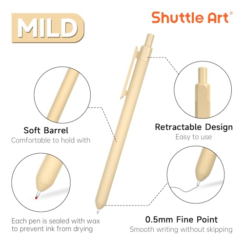Shuttle Art Retractable Mild Gel Ink Pens - 22 Pack, Black Ink, Cute Fine Point Pens for Writing, Journaling & Notes - color: 22 Black Ink