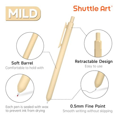 Shuttle Art Retractable Mild Gel Ink Pens - 22 Pack, Black Ink, Cute Fine Point Pens for Writing, Journaling & Notes - color: 22 Black Ink