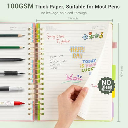 Hardcover Spiral Journal Notebook, 300 Pages 5 Subject Notebook College Ruled with Removable Dividers Tabs, 8" x 10" Notebooks for Work, Spiral Ruled Lined Writing Journal Hardcover Leather Notebook for School (Green, 8''x 10'') - color: Green