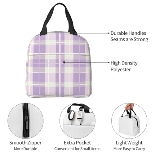 Lunch Bag Pastel Purple Plaid Insulated Lunch Box Cooler Tote for Adults Student Boys Girls Women Men Work Office School Picnic Beach Reusable Lunchbox Over 3 Years Old - color: B0362