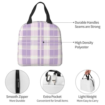 Lunch Bag Pastel Purple Plaid Insulated Lunch Box Cooler Tote for Adults Student Boys Girls Women Men Work Office School Picnic Beach Reusable Lunchbox Over 3 Years Old - color: B0362