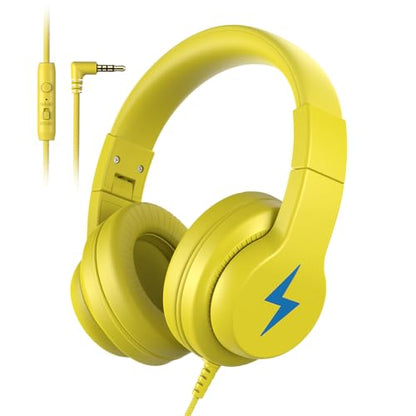 Candy Bila Kids Headphones, Wired Headphones for Kids Over Ear with Microphone, 85/94dB Volume Limiter Headphone for Girls Boys, Foldable Headphone for Learning & Entertainment, Yellow - color: Yellow