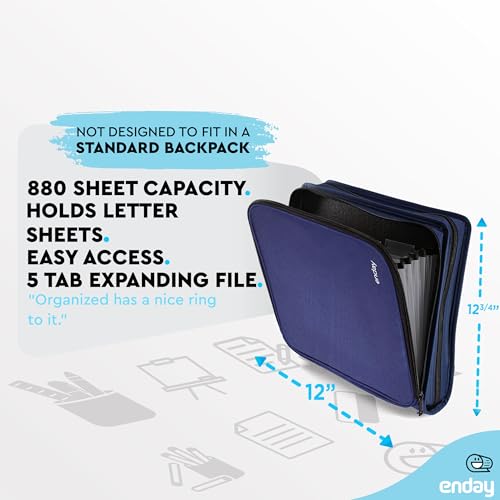 Zipper Binder 3 Ring, Large 2 Inch Binder with Zipper, 880 Sheet Capacity with Durable Handle, Multiple Pockets School Organizer, Blue - by Enday - color: Blue