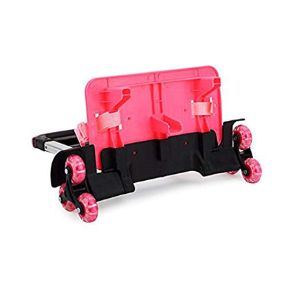 Backpack Hand Truck Wheeled Cart Trolley Hand Aluminium Alloy | Folding Trolley Cart for Schoolbag / Backpack (Pink with Six Wheels) - color: Pink With Six Wheels