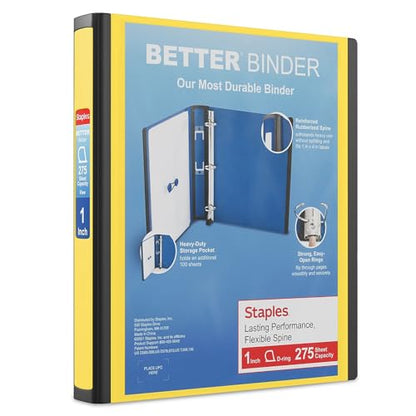 Staples Better View 1-Inch D-Ring Binder, Yellow – Durable 3-Ring Binder with Clear Overlay for School & Office - color: Yellow, size: 1-Inch, style: 1 Pack