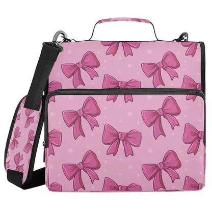 Cute Pink Bows Zipper Binder for School with Shoulder Strap & Extra Pockets - 1.5 Inch 3-Ring Binder Holds 500+ Sheets, Textbooks, Laptop - color: Cute Pink Bows