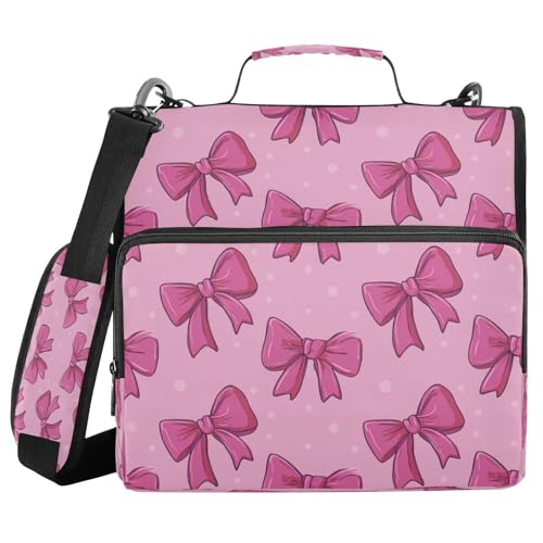 Cute Pink Bows Zipper Binder for School with Shoulder Strap & Extra Pockets - 1.5 Inch 3-Ring Binder Holds 500+ Sheets, Textbooks, Laptop - color: Cute Pink Bows
