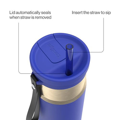 Contigo SnapSeal 709.8ml(24온스) 스테인리스 스틸 진공 단열 물병, 누출 방지 자동 닫힘 뚜껑, 휴대용 스트랩 및 재사용 가능한 빨대, BPA 프리 및 납 프리, 식기세척기 사용 가능 - color: 와일드 인디고 샴페인, size: 24온스