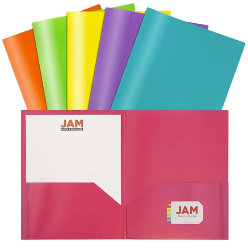 JAM PAPER Plastic 2 Pocket POP Folders - Durable School Folders - Assorted Fashion Colors - 12 Folders/Pack (2 Assorted Packs of 6) - color: Assorted Fashion, size: 12 Per Pack