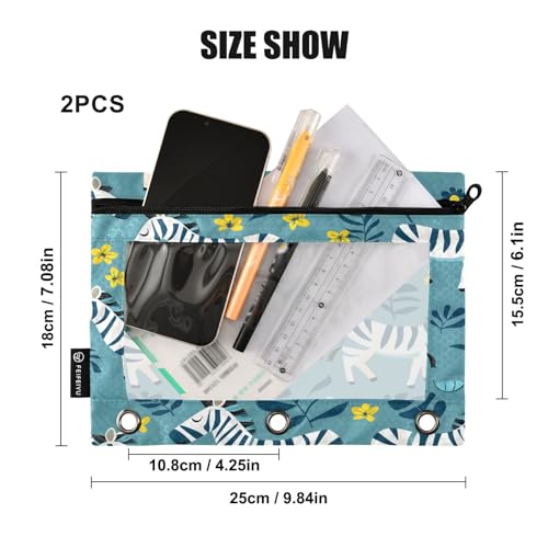 SUABO Zebras Pencil Pouch for 3 Ring Binder, 2 PCS Binder Pencil Pouch with Zipper, Clear Window Zipper Pencil Case Pencil Bags for Office Supplies - color: Zebras