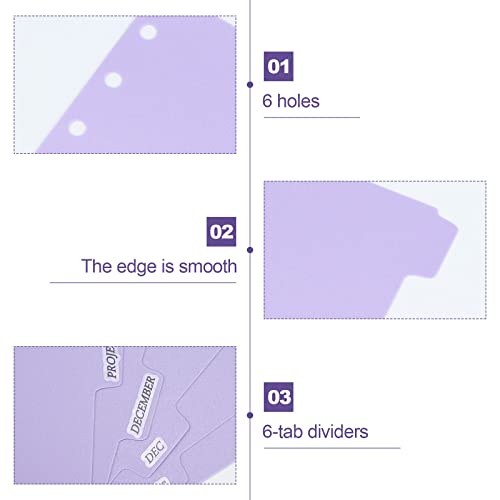 Koqye 12PCS Purple Personal Dividers with 6 Blank Tabs & Planner Stickers | 3.75" x 6.75", Plastic Side Tab Dividers Refillable Page Protectors for 6-Ring Binders, Planner, Agenda - color: Purple - 2 Set