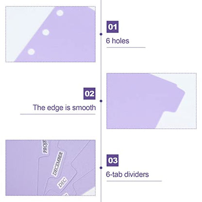 Koqye 12PCS Purple Personal Dividers with 6 Blank Tabs & Planner Stickers | 3.75" x 6.75", Plastic Side Tab Dividers Refillable Page Protectors for 6-Ring Binders, Planner, Agenda - color: Purple - 2 Set