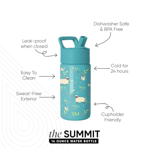 Simple Modern Kids Water Bottle with Straw Lid | 14oz Insulated Stainless Steel Kids Tumbler & Spill Proof Toddler Cup for School, Girls, Boys | Summit | Sheeps & Strawberries - color: -Sheeps & Strawberries, size: 14 Ounces