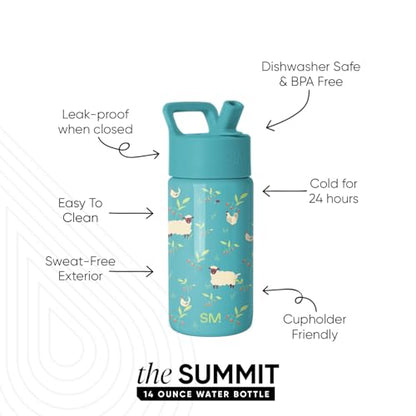 Simple Modern Kids Water Bottle & Toddler Cup | 14oz | Sheep | Insulated Stainless Steel Toddler Water Bottle Kids Tumbler with Straw | Spill Proof for School Girls | Sheeps & Strawberries - color: -Sheeps & Strawberries, size: 14 Ounces