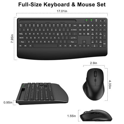 Ergonomic Wireless Keyboard and Mouse Combo, Full-Size Silent Keyboard with Wrist Rest & Phone Holder, 3 DPI Adjustable Mouse, 2.4G Lag-Free Cordless, Long Battery Life for PC Laptop Mac Windows