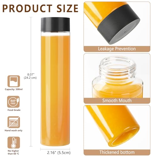 zmybcpack 12 Pack 16 OZ (500 ml) Clear PET Plastic Juice Bottles with Black Lids - Plastic Smoothie Bottles for Juice, Milk, Homemade Beverages - size: 16 OZ 12 pack (black lids)