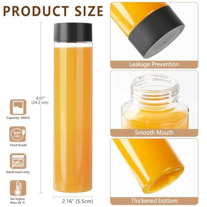 zmybcpack 12 Pack 16 OZ (500 ml) Clear PET Plastic Juice Bottles with Black Lids - Plastic Smoothie Bottles for Juice, Milk, Homemade Beverages - size: 16 OZ 12 pack (black lids)