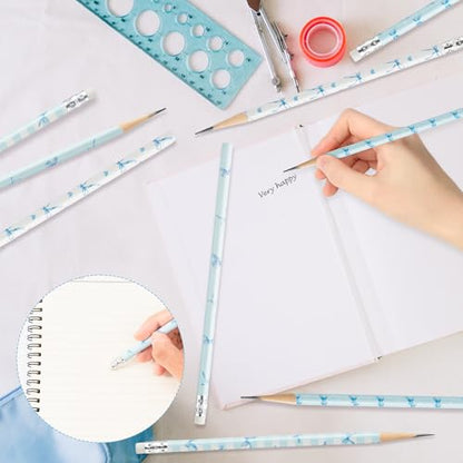 Xqumoi Coquette Blue Bow Pencils with Eraser - Preppy Bow #2 HB Pencils, Classroom Student Rewards, School Office Supply, Party Goodie Bag Fillers Stuffers, Baby Shower Party Favors - style: Blue Bow
