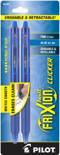 PILOT FriXion Clicker Erasable, Refillable & Retractable Gel Ink Pens, Fine Point, Blue Ink, 2-Pack (31461) - color: Blue, size: 2 Count (Pack of 1), style: Gel Pens