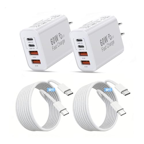 iPhone 17 16 Charger Fast Charging,Apple 60W USB C Charger 4Port USB A/C Apple Charger Block Multiport Power Adapter 6FT Woven USB C to C Cable for iPhone 17 Pro Max/Air/17e/16 ProMax/16e/15 Plus,iPad