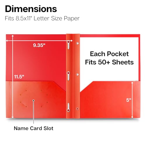 Dunwell Plastic Folders with 3 Prongs, (12 Pack, Red), 2-Pocket Folders with Fasteners, Durable Acid-Free Poly for Long Term Use, Labels Included - color: Red, size: 12 Pack