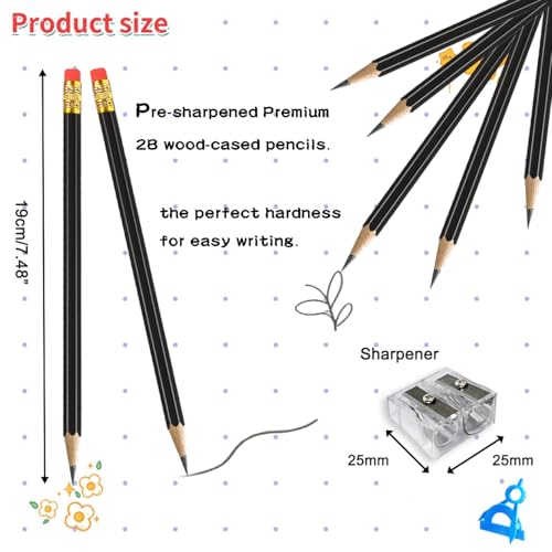 Adhere 25pcs Woodcase Pencils with Eraser Premium Pre-Sharpened Hexagon Graphite 2B pencils ideal for home, office writing including a Free Sharpener(Black・25pcs) - color: Black・25pcs