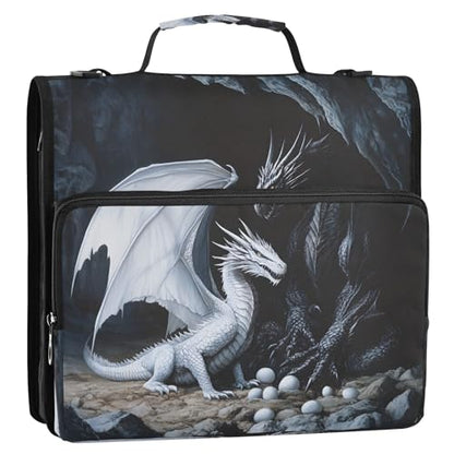 3 Ring Zipper Binder Black White Dragon Binders Bag with Shoulder Strap 500 Sheets Paper Organizer Trapper Keeper Documents Storage File Folder for School Office - color: A435