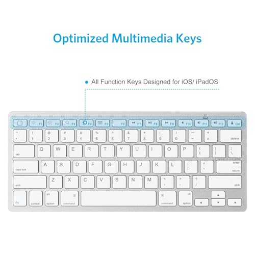 OMOTON Ultra-Slim Bluetooth Keyboard for iPad 11th/10th/9th/8th/7th, iPad Pro/Air/Mini and iPhone Series, Wireless iOS Keyboard with 12 Multimedia Keys for Office, Home, Travel, School, White - color: White