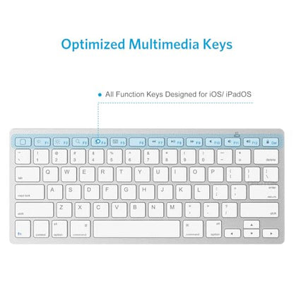 OMOTON Ultra-Slim Bluetooth Keyboard for iPad 11th/10th/9th/8th/7th, iPad Pro/Air/Mini and iPhone Series, Wireless iOS Keyboard with 12 Multimedia Keys for Office, Home, Travel, School, White - color: White